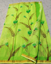 Indiehaat | Kota Cotton Hand Brush Print Green Saree