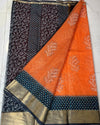 Indiehaat | Craft Couture Blockprinted Kota Doria Orange & Black Saree