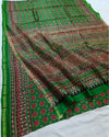 Indiehaat | Chanderi Silk Ajrakh Print Saree Green