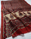 Indiehaat | Chanderi Silk Ajrakh Print Saree Brown