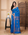 Indiehaat | Matka Silk Blue Saree Jacquard Weaving