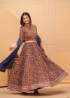 Indiehaat | Blockprinted Brown & Blue Lehanga Choli Set