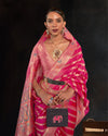 Indiehaat | Organza Silk Weaving Pink Saree | Stunning