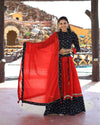 Indiehaat | Blockprinted Cotton Black & Red Lehanga Choli Set