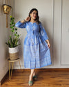 Indiehaat | Blockprinted Cotton Long Dress Blue