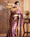 Indiehaat | Banarasi Silk Brown Saree Jaquard Weaving With Running Blouse