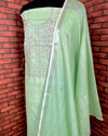 Indiehaat | Gulmohar Slub Linen Green Unstiched Embroidered Suit