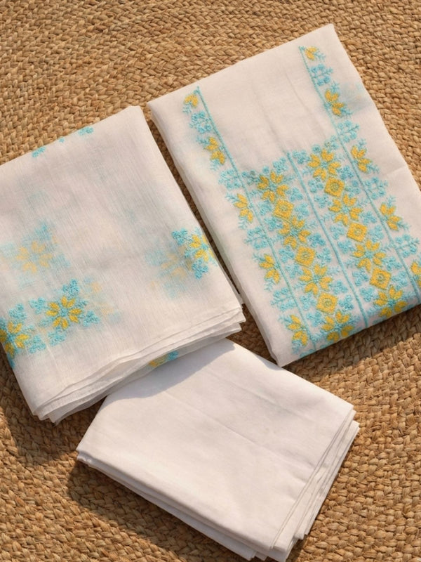 Kashidakari Kota Doria Embroidered Soft White Suit