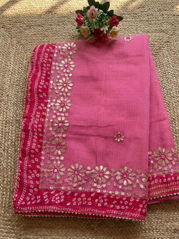 Gilded Grace Kota Cotton Gota Patti Saree Pink