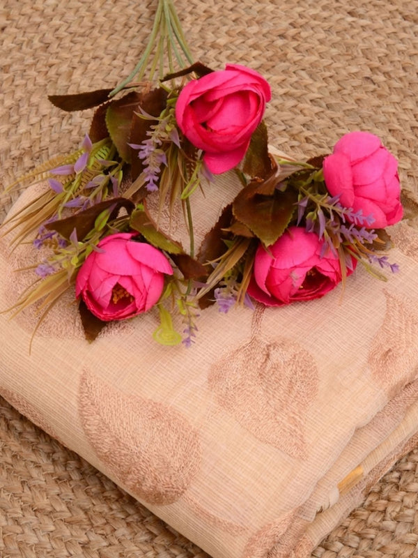 Pankhudi Kota Doria Gentle Peach Saree Embroidered