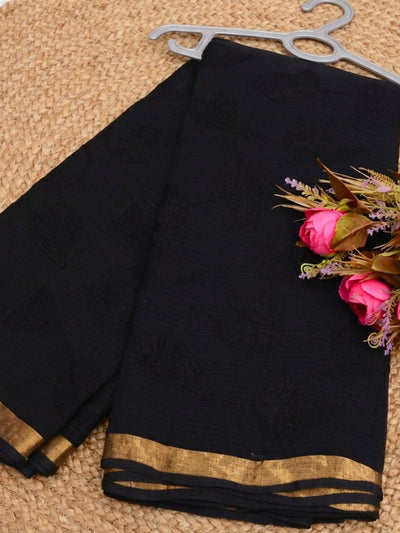 Pankhudi Kota Doria Intense Black Saree Embroidered