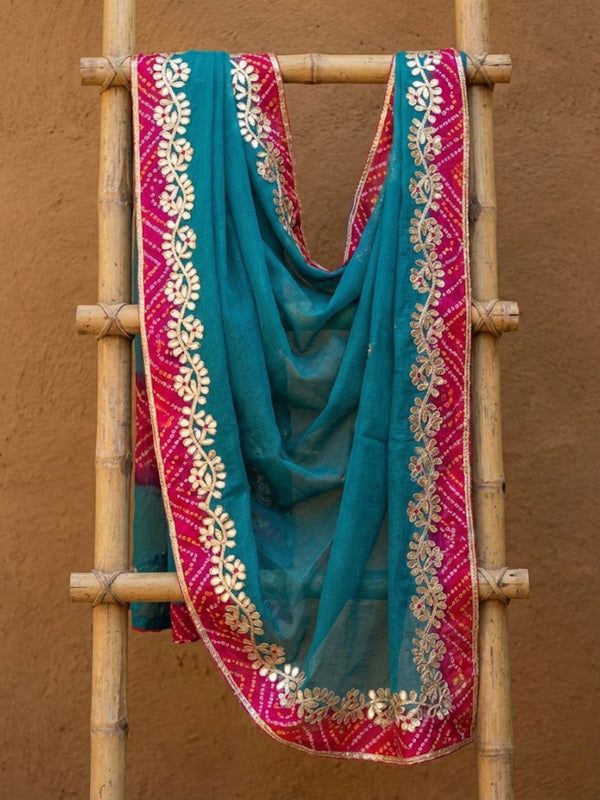 Gilded Grace Kota Cotton Gota Patti Saree Blue