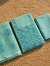 Kashidakari Kota Doria Embroidered Maya Blue Suit (T+B+D)