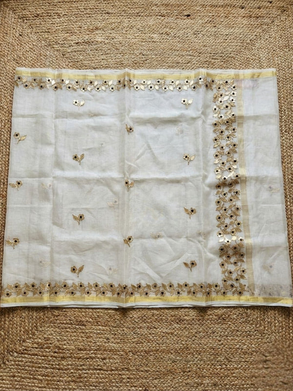 Pankhudi Kota Cotton Gota Patti Pure White Saree
