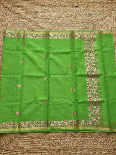 Pankhudi Kota Cotton Gota Patti Dhani Green Saree