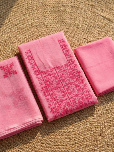 Kashidakari Kota Doria Embroidered Dark Pink Suit