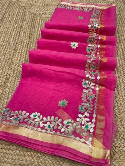 Gilded Grace Kota Cotton Gota Patti Pink Saree