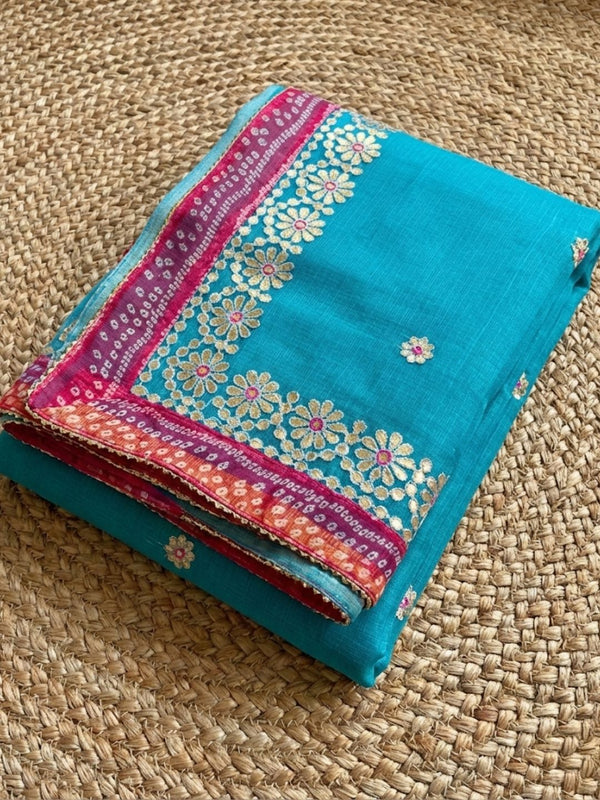 Gilded Grace Kota Cotton Gota Patti Saree Blue