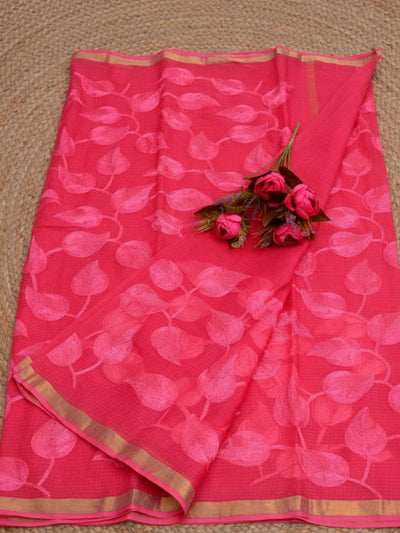 Pankhudi Kota Doria Sweet Pink Saree Embroidered