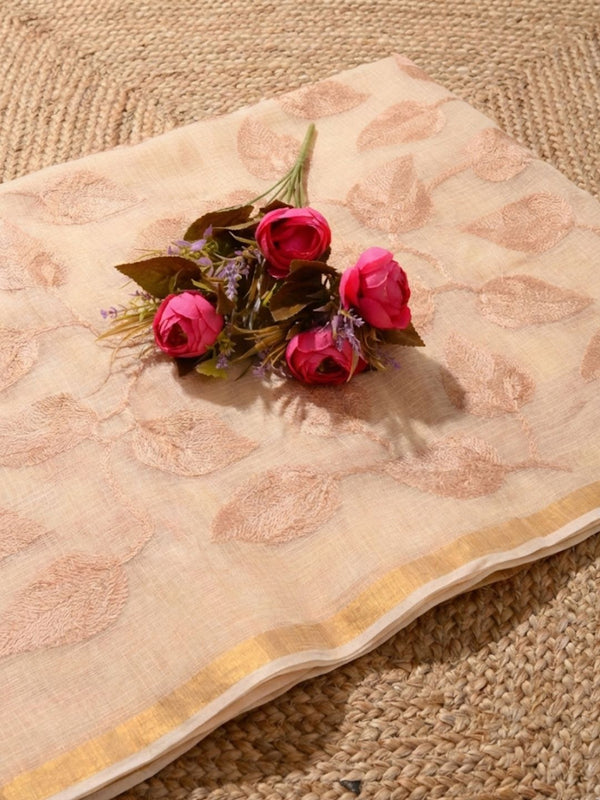 Pankhudi Kota Doria Gentle Peach Saree Embroidered