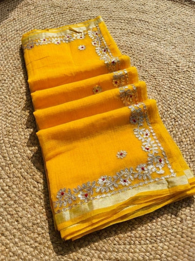 Gilded Grace Kota Cotton Gota Patti Yellow Saree