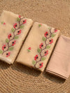 Kashidakari Kota Doria Embroidered Pastel Peach Suit (T+B+D)