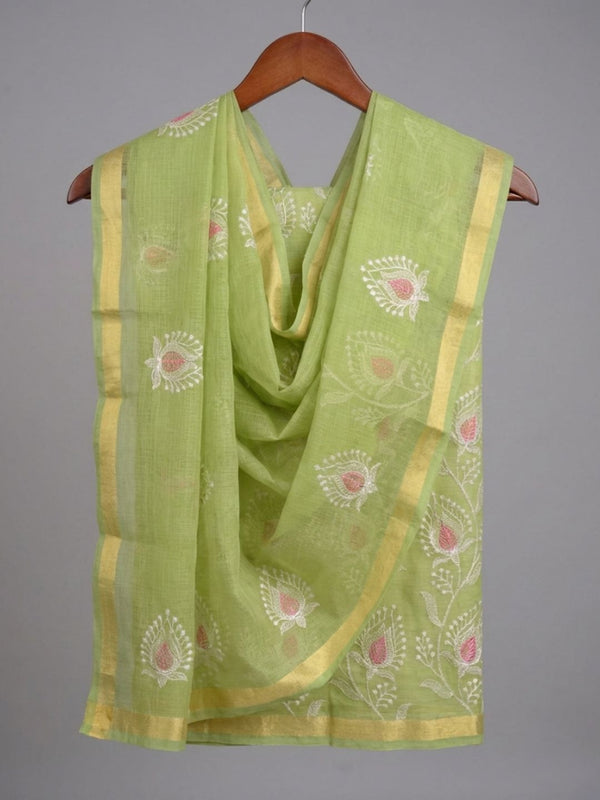 Kashidakari Embroidered Kota Doria Olive Green Suits