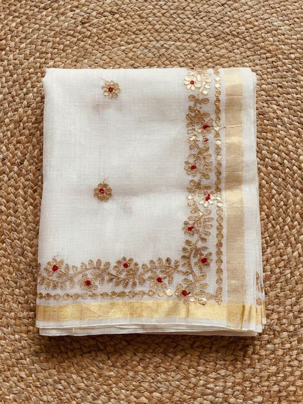 Gilded Grace Kota Cotton Gota Patti Off White Saree