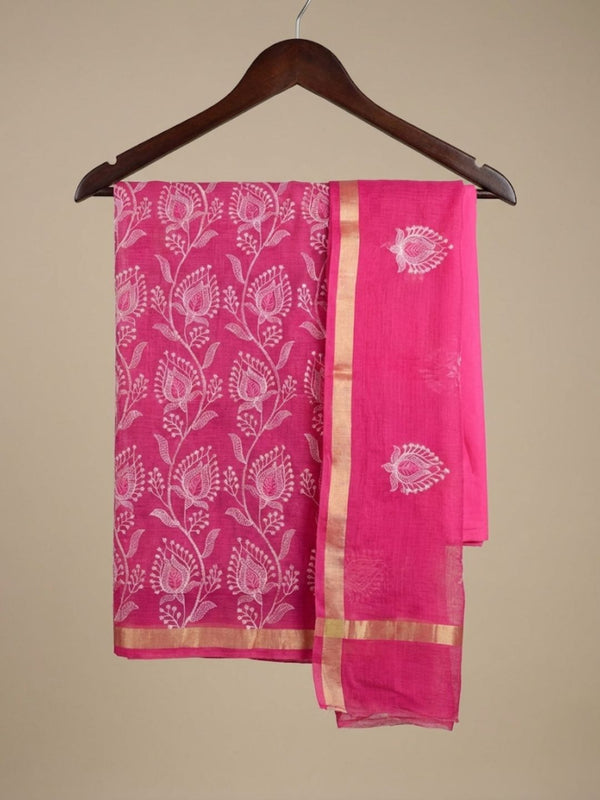 Kashidakari Embroidered Kota Doria Magenta Pink Suits