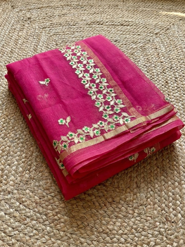 Pankhudi Kota Cotton Gota Patti Rani Pink Saree