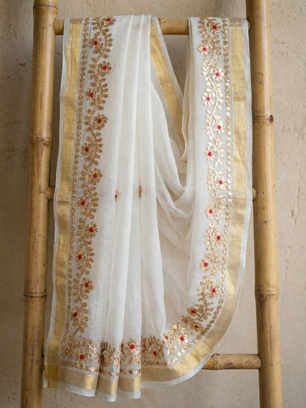 Gilded Grace Kota Cotton Gota Patti Off White Saree