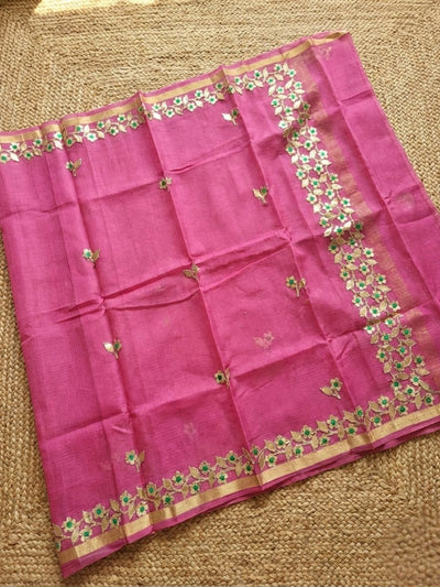 Pankhudi Kota Cotton Gota Patti Hot Pink Saree