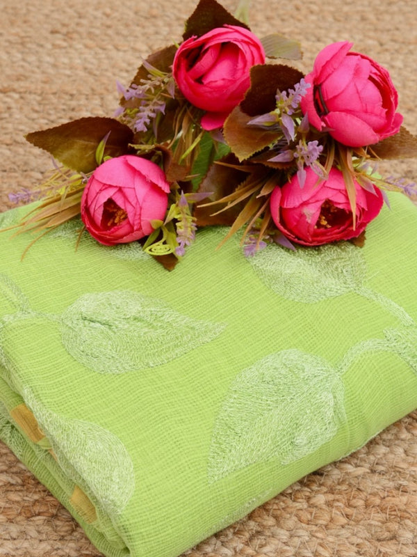 Pankhudi Kota Doria Light Green Saree Embroidered