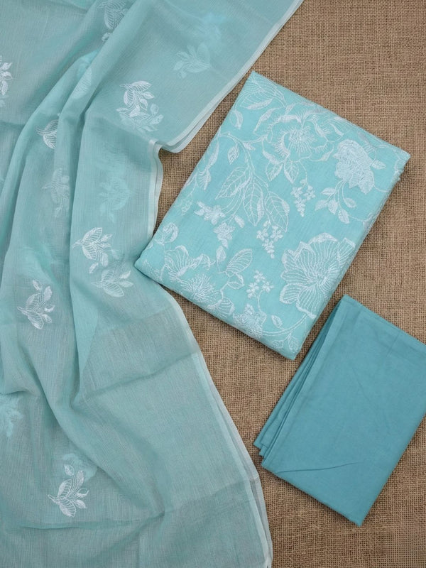 Kashidakari Kota Doria Light Blue Embroidered Suit