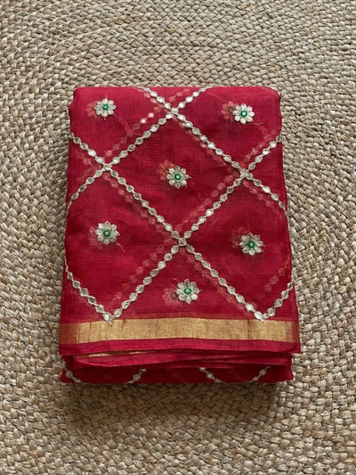 Pankhudi Gota Patti Passion Red Kota Cotton Saree