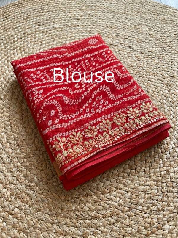 Pankhudi Gota Patti Kota Cotton Red Saree