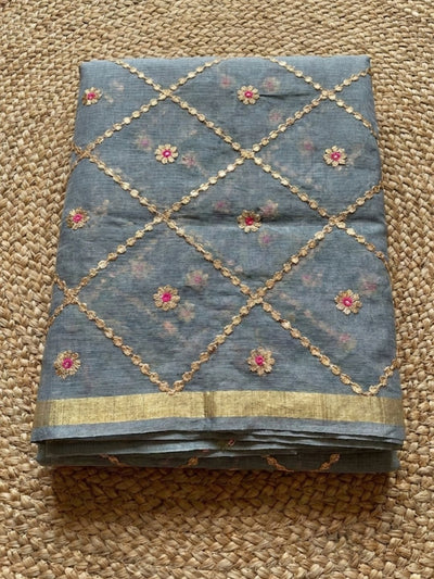 Pankhudi Gota Patti Gray Kota Cotton Saree