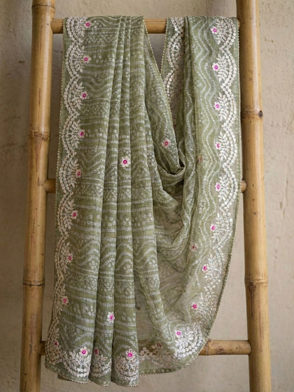 Tye & Drape Kota Doria Bandhej Print Gray Saree