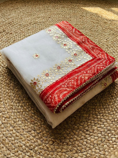 Gilded Grace Kota Cotton Gota Patti Saree White