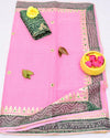 Peony Pink Kota Doria Gota Patti Saree With Bandhej Border | Indiehaat