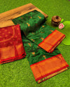 Indiehaat | Paithani Silk Meenakari Buti Embroidery Saree Green