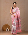 Indiehaat | Mulmul Cotton Saree Multi Color Handblock Printed with Running Blouse