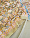 Indiahaat | Maheshwari Silk Saree Golden Yellow Color Handblock Print