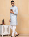 Indiehaat | Royal Reflection BlockPrinted Cotton Kurta Pyjama Light Blue