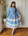 Indiehaat | Blockprinted Cotton Long Dress Blue