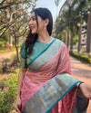 Indiehaat | Kanchipuram Tissue Silk Zari Woven Pink Saree