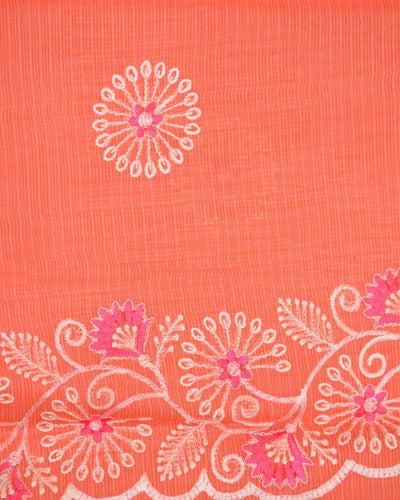 Indiehaat | Kota Doria Embroidered Orange Saree | Mesmerizing