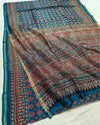 Indiehaat | Chanderi Silk Ajrakh Print Saree Blue