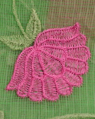 Indiehaat | Kota Doria Embroidered Green Saree | Elegant