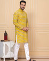 Indiehaat | Royal Reflection BlockPrinted Cotton Kurta Pyjama Bright Yellow